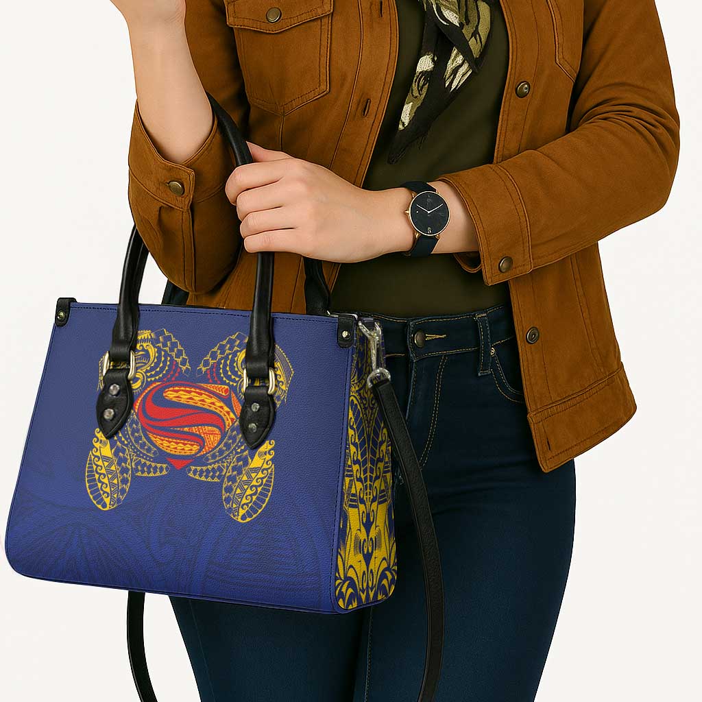 Super Samoan Traditional Tribal Art Tattoos Leather Bag Blue Color - Polynesian Pride