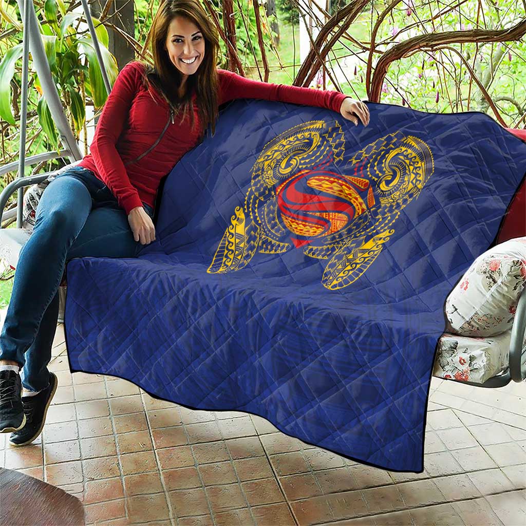 Super Samoan Traditional Tribal Art Tattoos Quilt Blue Color - Polynesian Pride
