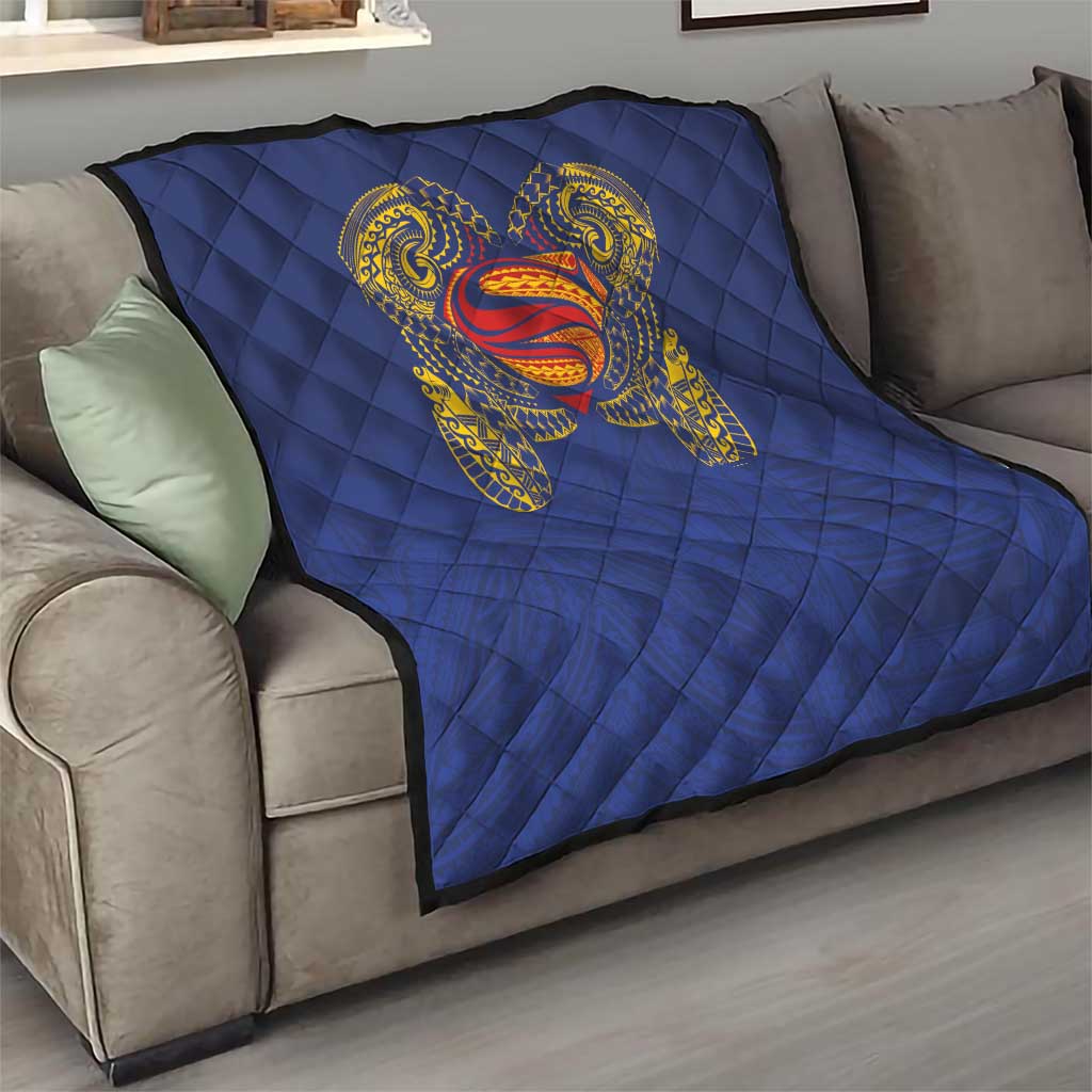 Super Samoan Traditional Tribal Art Tattoos Quilt Blue Color - Polynesian Pride