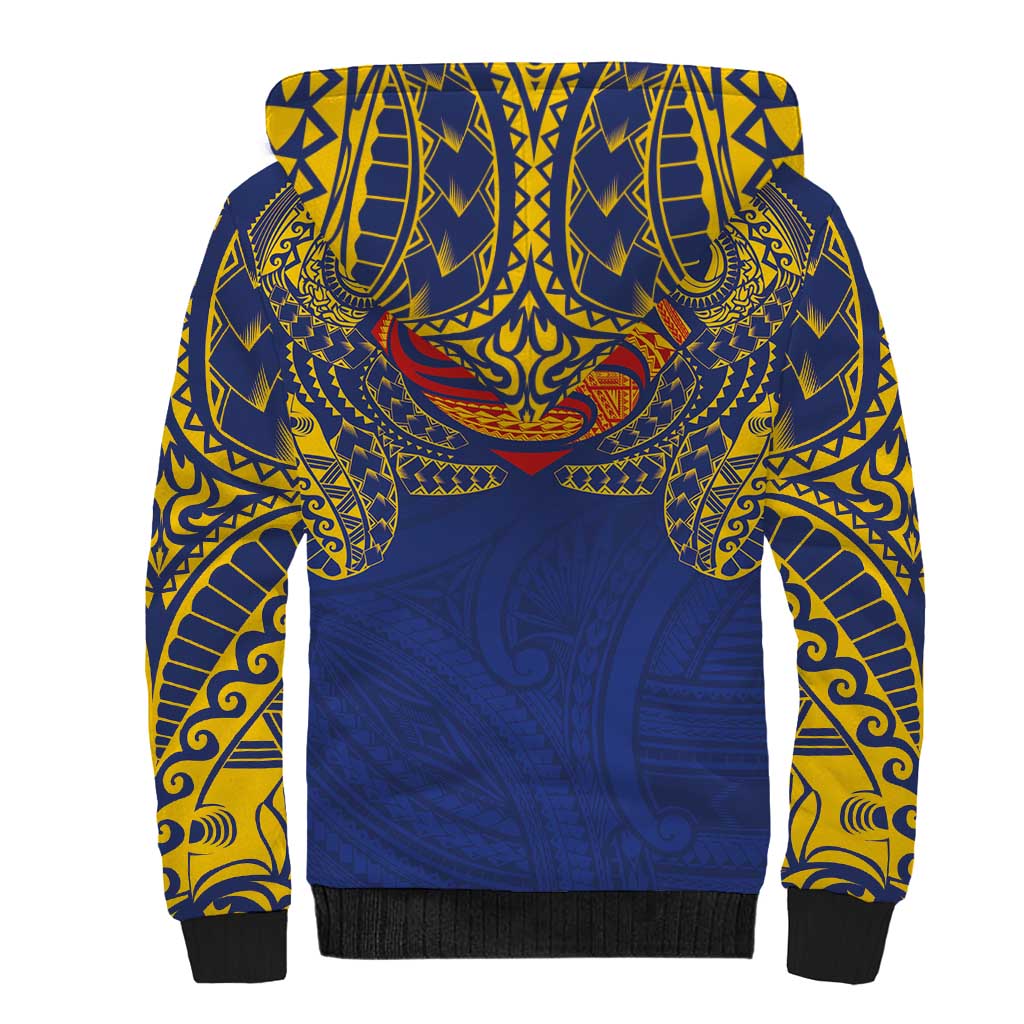 Super Samoan Traditional Tribal Art Tattoos Sherpa Hoodie Blue Color LT03 - Polynesian Pride
