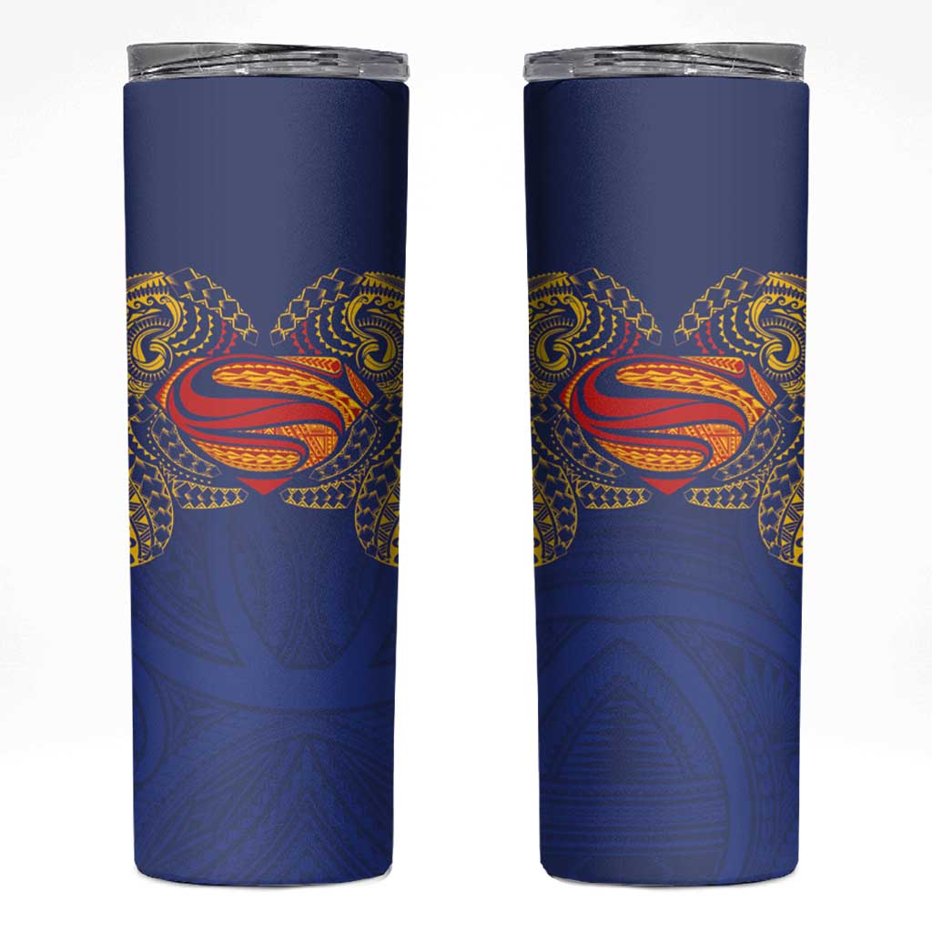 Super Samoan Traditional Tribal Art Tattoos Skinny Tumbler Blue Color LT03 Blue - Polynesian Pride
