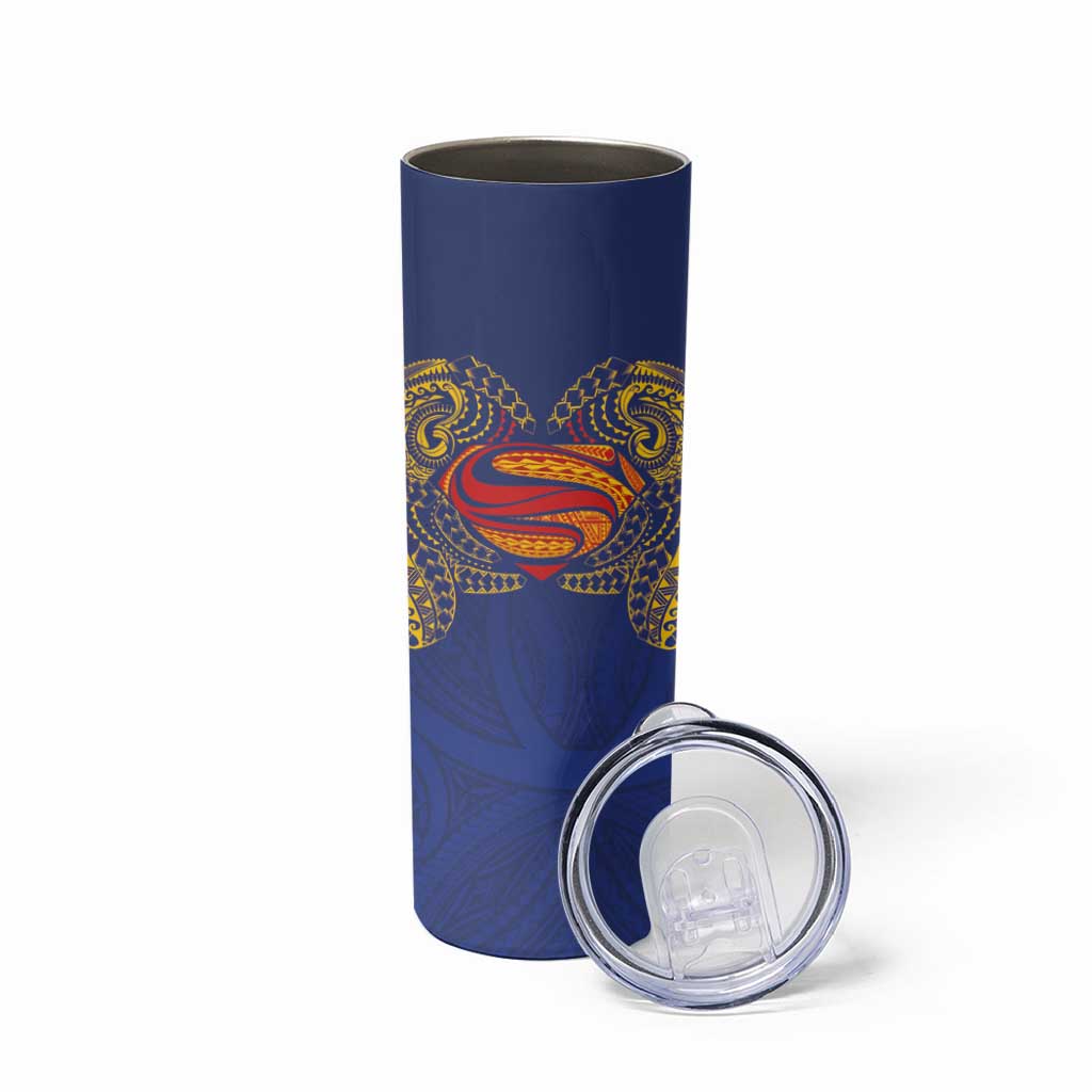 Super Samoan Traditional Tribal Art Tattoos Skinny Tumbler Blue Color LT03 - Polynesian Pride