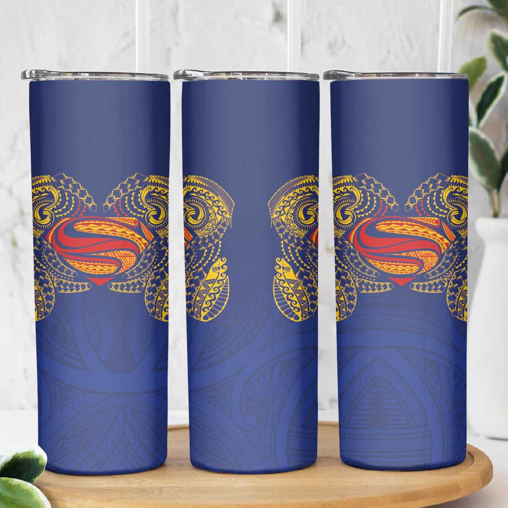 Super Samoan Traditional Tribal Art Tattoos Skinny Tumbler Blue Color LT03 - Polynesian Pride
