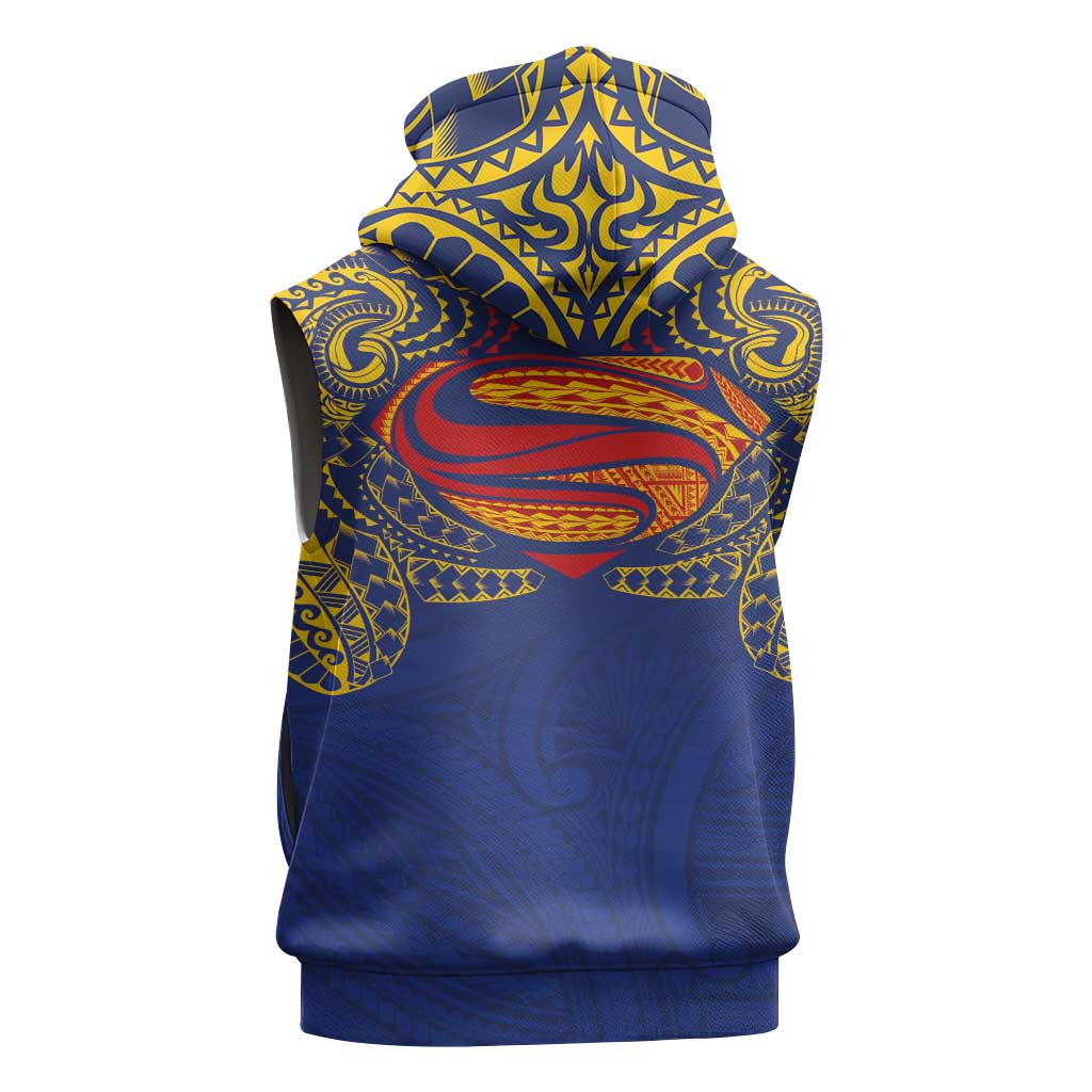 Super Samoan Traditional Tribal Art Tattoos Sleeveless Hoodie Blue Color LT03 - Polynesian Pride