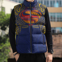 Super Samoan Traditional Tribal Art Tattoos Sleeveless Puffer Jacket Blue Color - Polynesian Pride