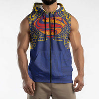 Super Samoan Traditional Tribal Art Tattoos Sleeveless Zip Hoodie Blue Color LT03 - Polynesian Pride