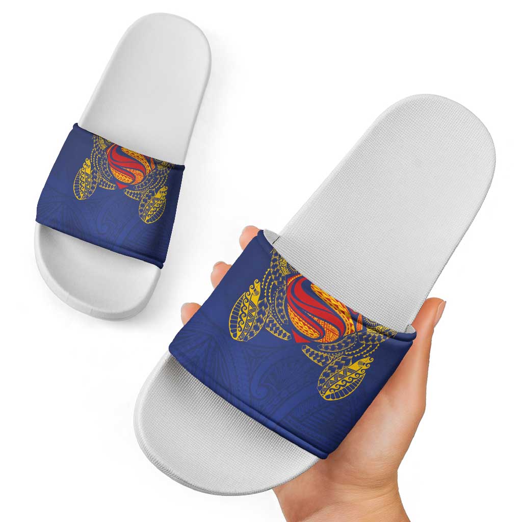 Super Samoan Traditional Tribal Art Tattoos Slide Sandals Blue Color - Polynesian Pride