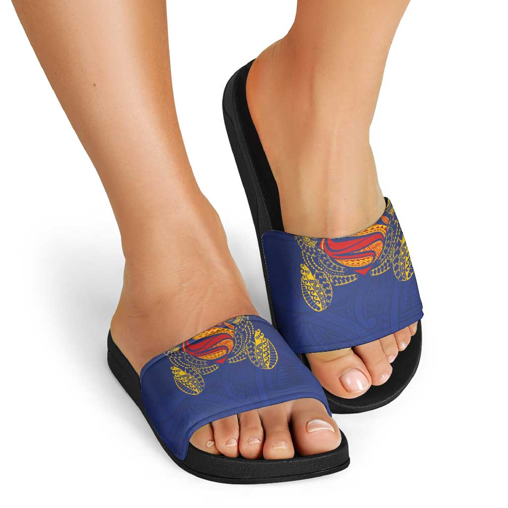 Super Samoan Traditional Tribal Art Tattoos Slide Sandals Blue Color - Polynesian Pride