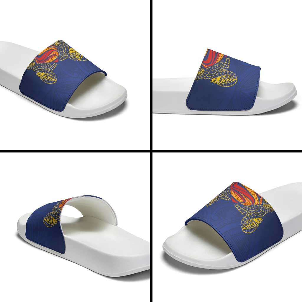 Super Samoan Traditional Tribal Art Tattoos Slide Sandals Blue Color - Polynesian Pride