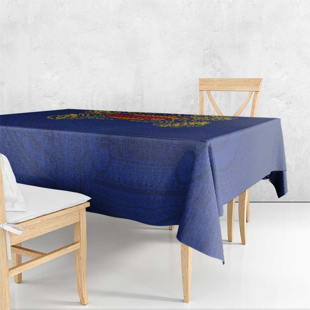 Super Samoan Traditional Tribal Art Tattoos Tablecloth Blue Color - Polynesian Pride