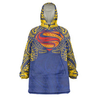 Super Samoan Traditional Tribal Art Tattoos Wearable Blanket Hoodie Blue Color LT03 One Size Blue - Polynesian Pride
