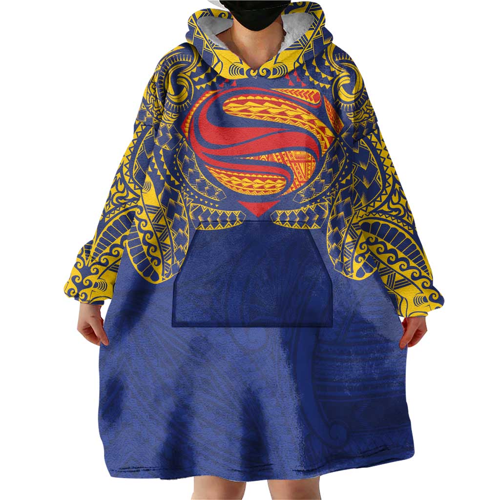 Super Samoan Traditional Tribal Art Tattoos Wearable Blanket Hoodie Blue Color LT03 - Polynesian Pride