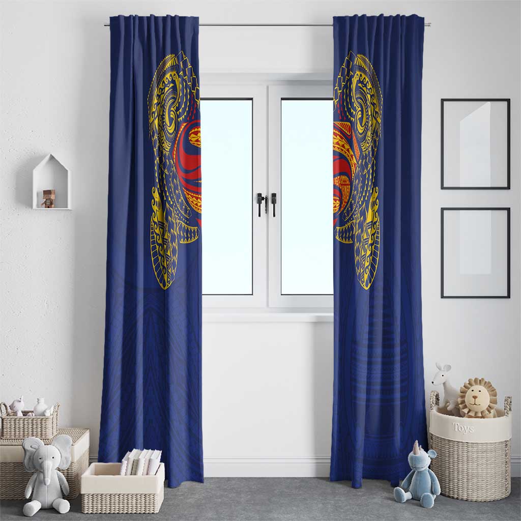 Super Samoan Traditional Tribal Art Tattoos Window Curtain Blue Color - Polynesian Pride