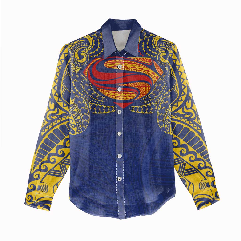 Super Samoan Traditional Tribal Art Tattoos Women Casual Shirt Blue Color LT03 - Polynesian Pride