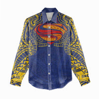Super Samoan Traditional Tribal Art Tattoos Women Casual Shirt Blue Color LT03 - Polynesian Pride