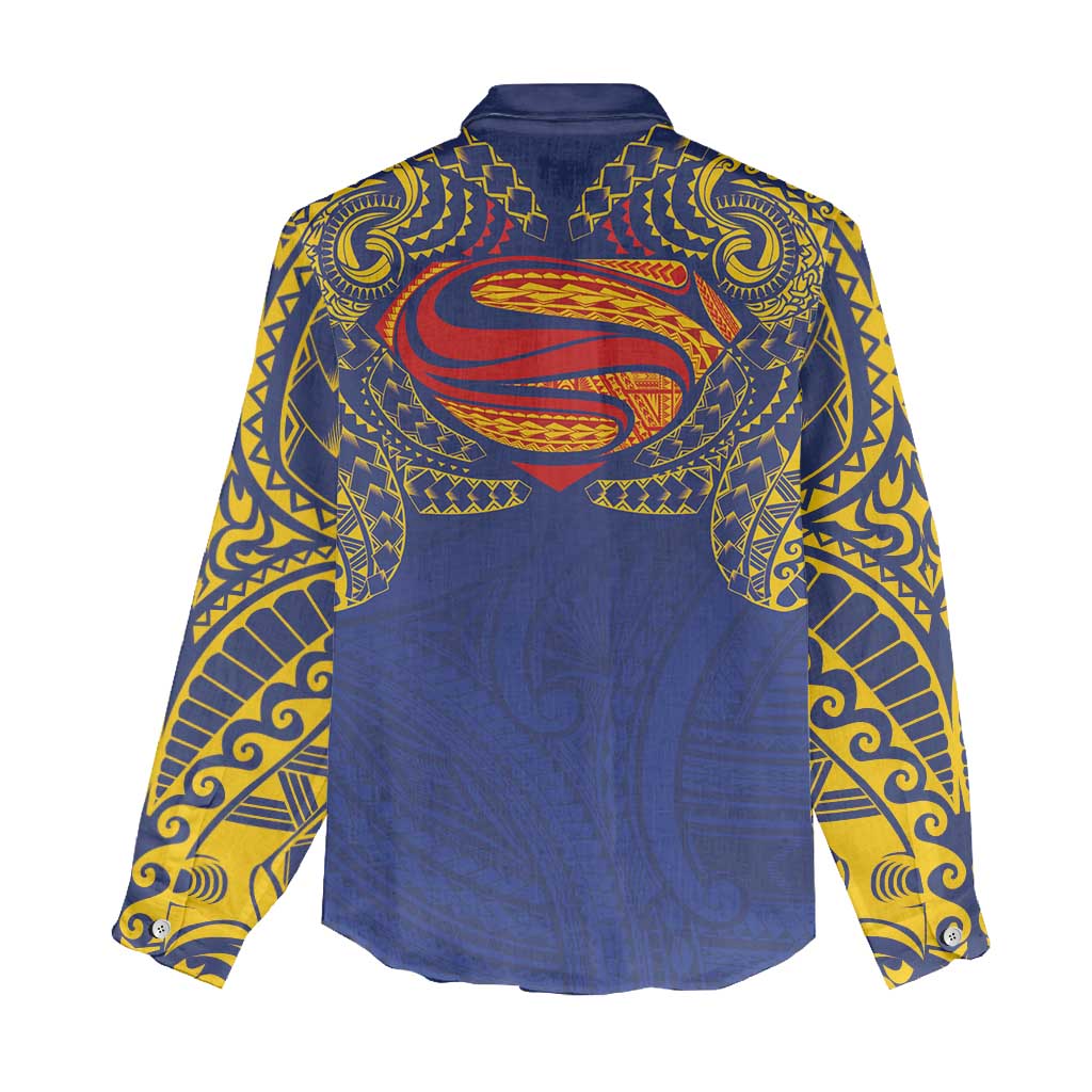 Super Samoan Traditional Tribal Art Tattoos Women Casual Shirt Blue Color LT03 - Polynesian Pride