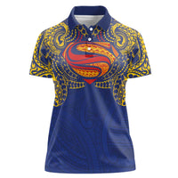 Super Samoan Traditional Tribal Art Tattoos Women Polo Shirt Blue Color - Polynesian Pride