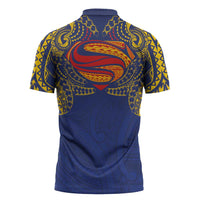 Super Samoan Traditional Tribal Art Tattoos Zipper Polo Shirt Blue Color LT03 - Polynesian Pride