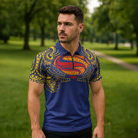 Super Samoan Traditional Tribal Art Tattoos Zipper Polo Shirt Blue Color LT03 - Polynesian Pride