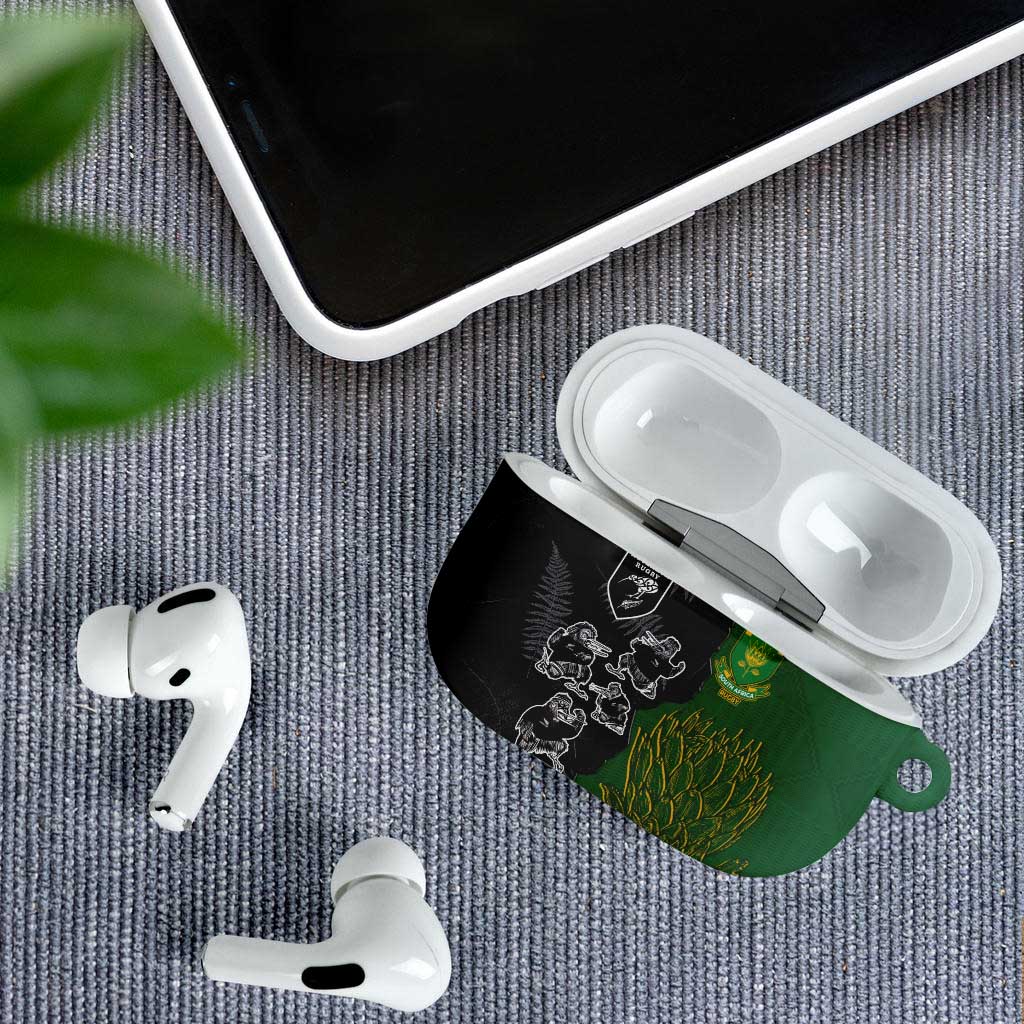 Aotearoa South Africa Rugby Freedom Cup AirPods Case Kiwi Warriors Haka with King Protea Symbol LT03 - Polynesian Pride
