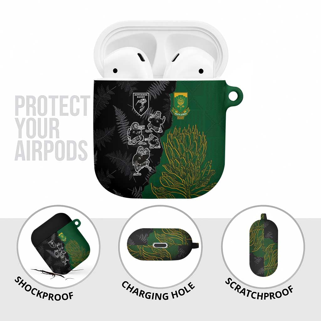 Aotearoa South Africa Rugby Freedom Cup AirPods Case Kiwi Warriors Haka with King Protea Symbol LT03 - Polynesian Pride