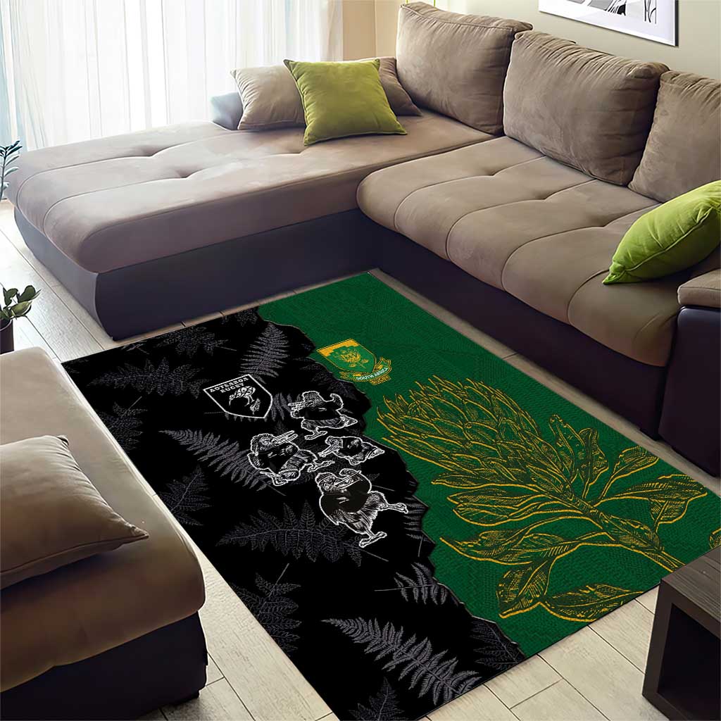 Aotearoa South Africa Rugby Freedom Cup Area Rug Kiwi Warriors Haka with King Protea Symbol LT03 - Polynesian Pride