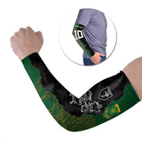 Custom Aotearoa South Africa Rugby Freedom Cup Arm Sleeves Kiwi Warriors Haka with King Protea Symbol LT03 Set of 2 Green - Polynesian Pride
