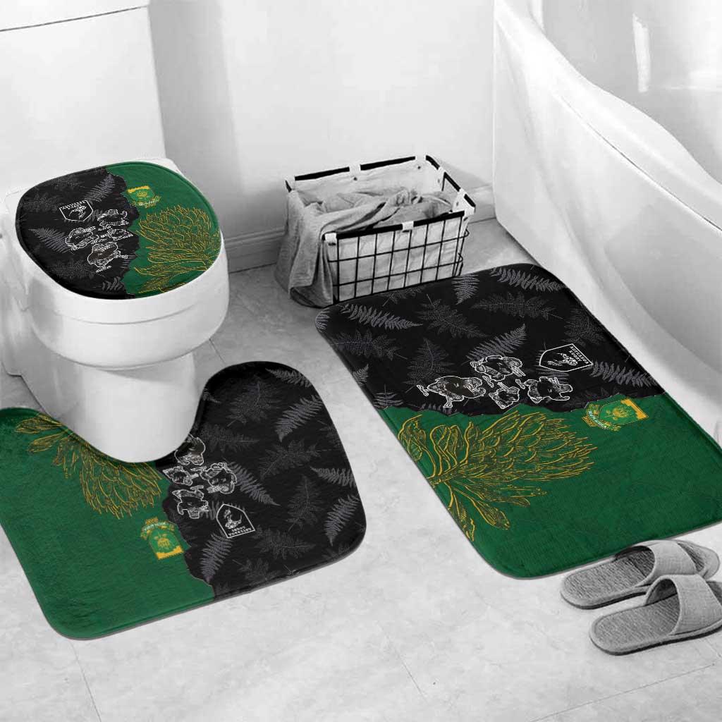 Aotearoa South Africa Rugby Freedom Cup Bathroom Set Kiwi Warriors Haka with King Protea Symbol - Polynesian Pride