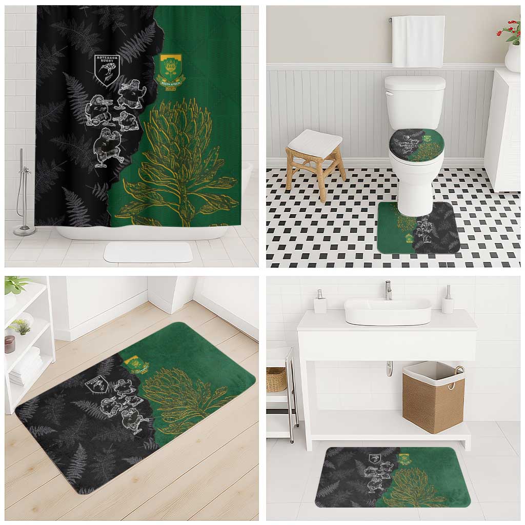 Aotearoa South Africa Rugby Freedom Cup Bathroom Set Kiwi Warriors Haka with King Protea Symbol - Polynesian Pride