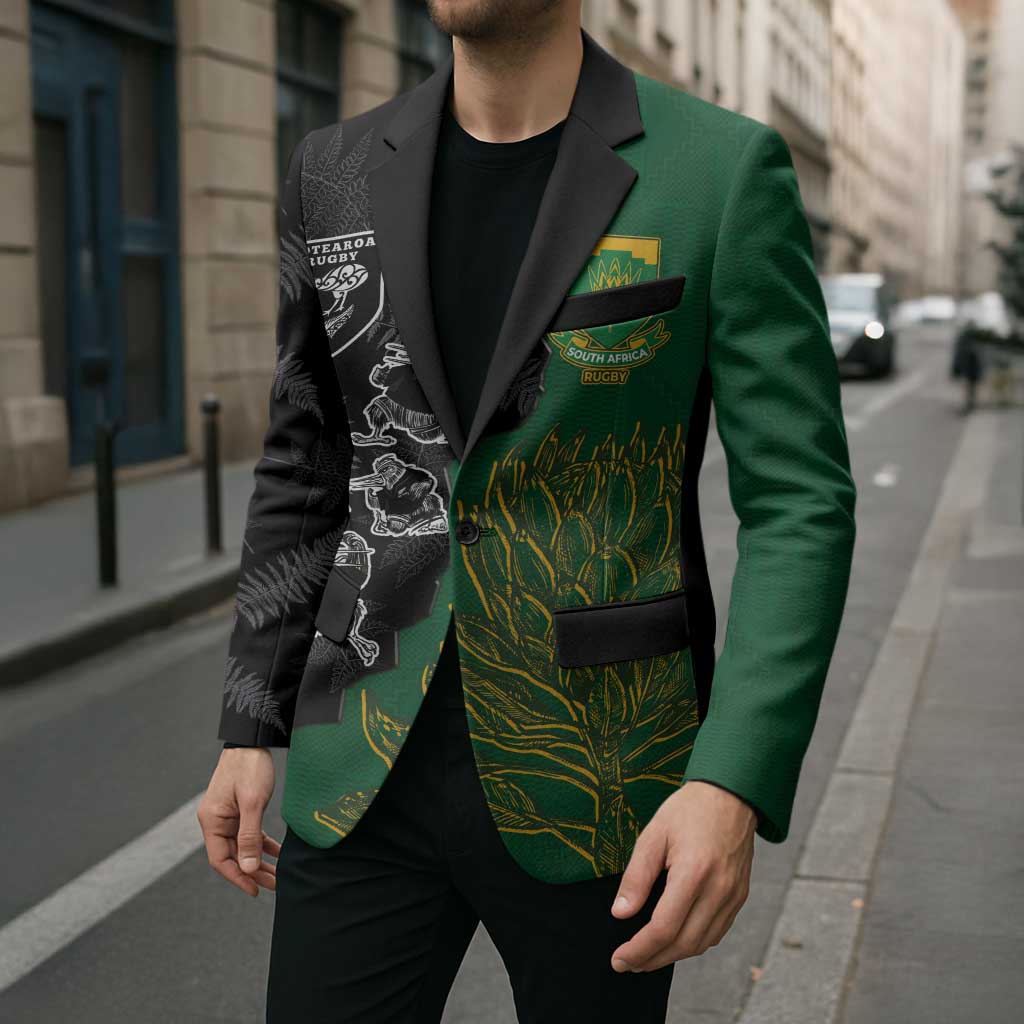 Custom Aotearoa South Africa Rugby Freedom Cup Blazer Kiwi Warriors Haka with King Protea Symbol - Polynesian Pride