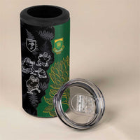 Custom Aotearoa South Africa Rugby Freedom Cup 4 in 1 Can Cooler Tumbler Kiwi Warriors Haka with King Protea Symbol LT03 - Polynesian Pride