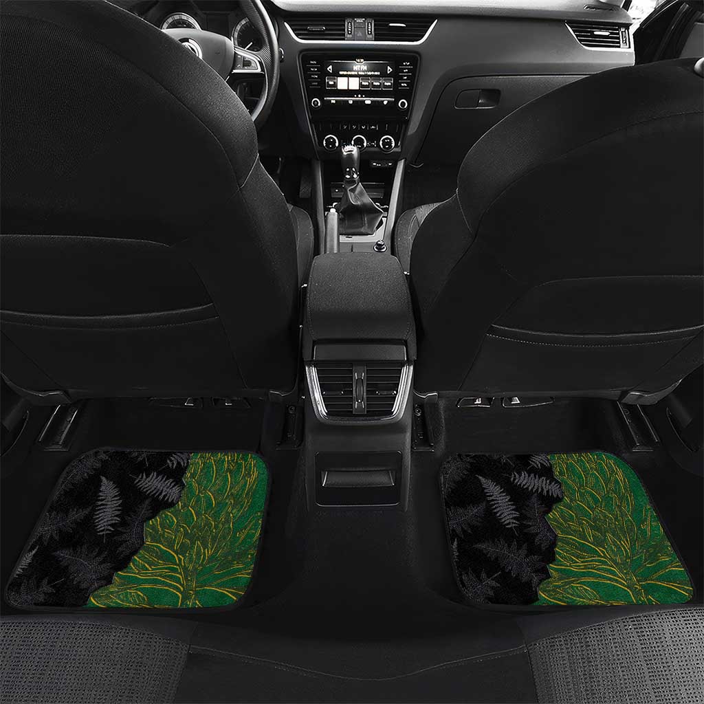 Aotearoa South Africa Rugby Freedom Cup Car Mats Kiwi Warriors Haka with King Protea Symbol LT03 Set 2pcs - Back Green - Polynesian Pride