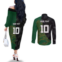 Custom Aotearoa South Africa Rugby Freedom Cup Couples Matching Off The Shoulder Long Sleeve Dress and Long Sleeve Button Shirt Kiwi Warriors Haka with King Protea Symbol - Polynesian Pride