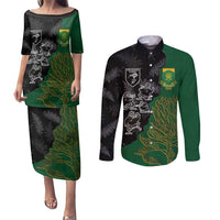 Custom Aotearoa South Africa Rugby Freedom Cup Couples Matching Puletasi and Long Sleeve Button Shirt Kiwi Warriors Haka with King Protea Symbol - Polynesian Pride