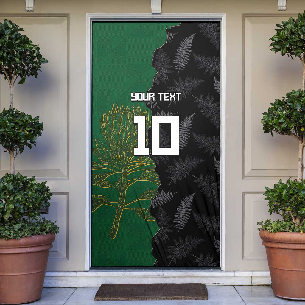Custom Aotearoa South Africa Rugby Freedom Cup Door Cover Kiwi Warriors Haka with King Protea Symbol LT03 Green - Polynesian Pride