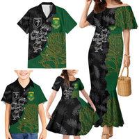 Custom Aotearoa South Africa Rugby Freedom Cup Family Matching Mermaid Dress and Hawaiian Shirt Kiwi Warriors Haka with King Protea Symbol LT03 - Polynesian Pride