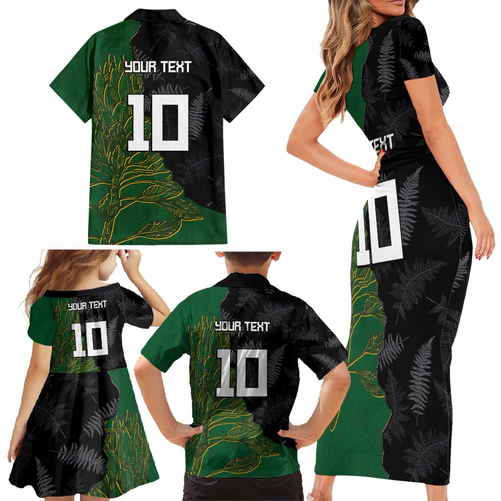 Custom Aotearoa South Africa Rugby Freedom Cup Family Matching Short Sleeve Bodycon Dress and Hawaiian Shirt Kiwi Warriors Haka with King Protea Symbol LT03 - Polynesian Pride