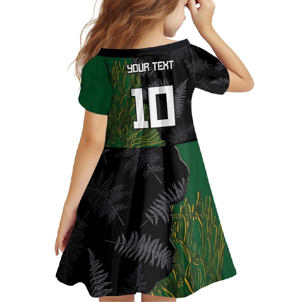 Custom Aotearoa South Africa Rugby Freedom Cup Family Matching Tank Maxi Dress and Hawaiian Shirt Kiwi Warriors Haka with King Protea Symbol LT03 - Polynesian Pride