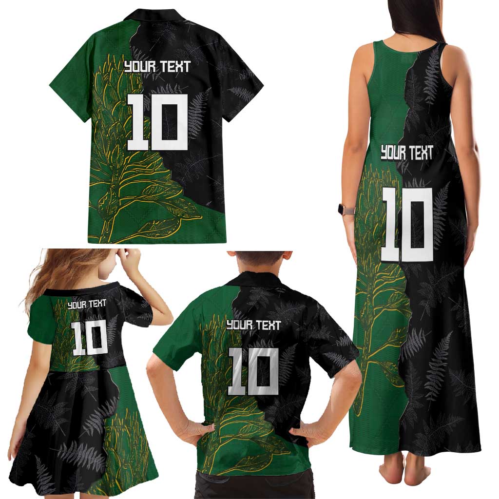 Custom Aotearoa South Africa Rugby Freedom Cup Family Matching Tank Maxi Dress and Hawaiian Shirt Kiwi Warriors Haka with King Protea Symbol LT03 - Polynesian Pride
