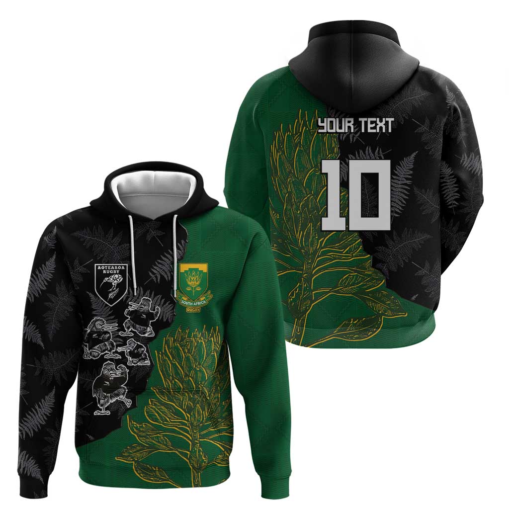 Custom Aotearoa South Africa Rugby Freedom Cup Hoodie Kiwi Warriors Haka with King Protea Symbol LT03 - Polynesian Pride