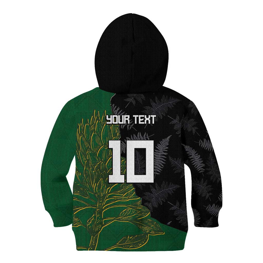 Custom Aotearoa South Africa Rugby Freedom Cup Kid Hoodie Kiwi Warriors Haka with King Protea Symbol LT03 - Polynesian Pride