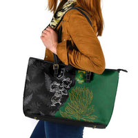 Aotearoa South Africa Rugby Freedom Cup Leather Tote Bag Kiwi Warriors Haka with King Protea Symbol LT03 Green - Polynesian Pride