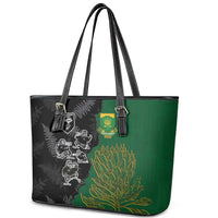 Aotearoa South Africa Rugby Freedom Cup Leather Tote Bag Kiwi Warriors Haka with King Protea Symbol LT03 - Polynesian Pride