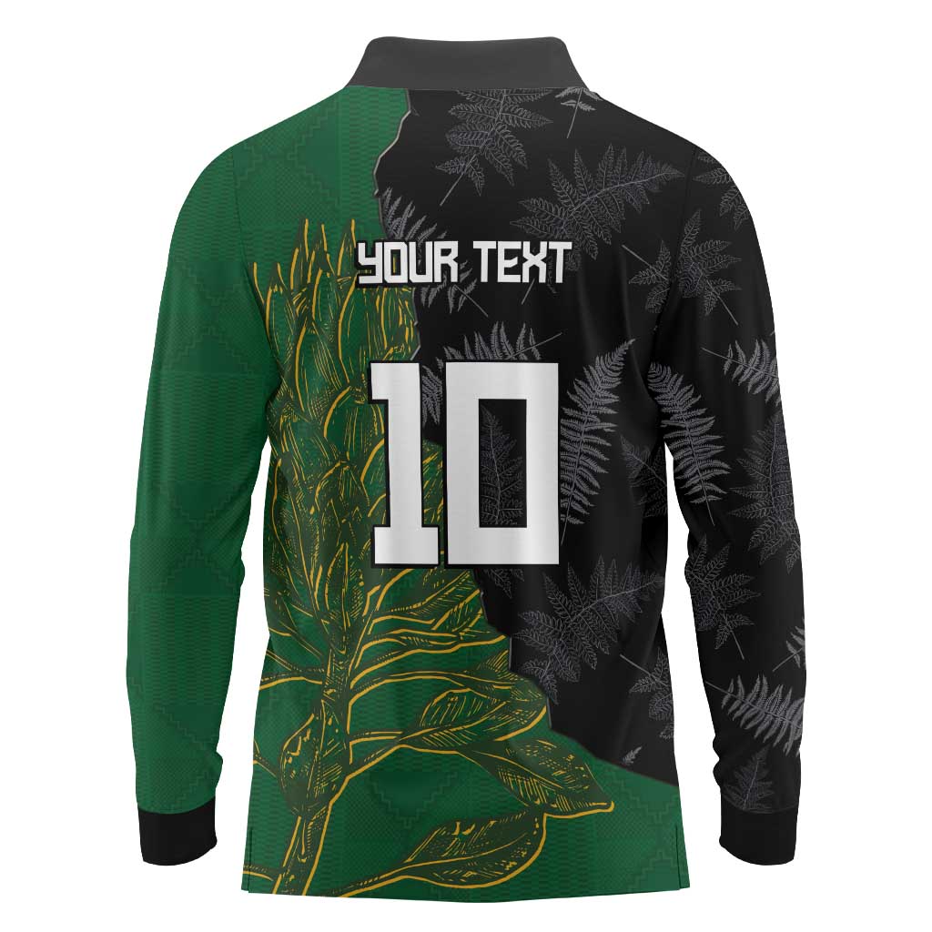 Custom Aotearoa South Africa Rugby Freedom Cup Long Sleeve Polo Shirt Kiwi Warriors Haka with King Protea Symbol LT03 - Polynesian Pride