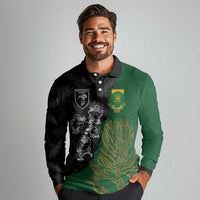Custom Aotearoa South Africa Rugby Freedom Cup Long Sleeve Polo Shirt Kiwi Warriors Haka with King Protea Symbol LT03 - Polynesian Pride