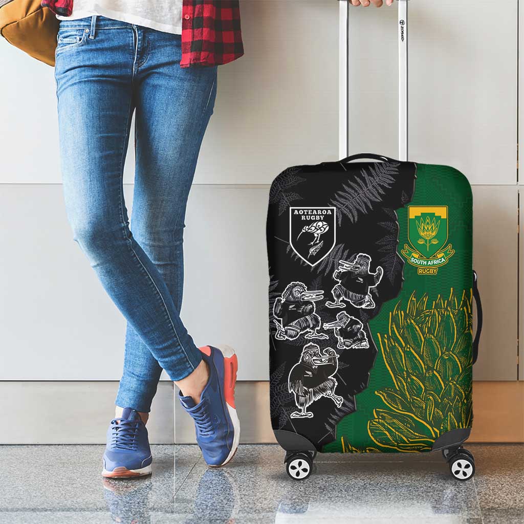 Aotearoa South Africa Rugby Freedom Cup Luggage Cover Kiwi Warriors Haka with King Protea Symbol LT03 - Polynesian Pride