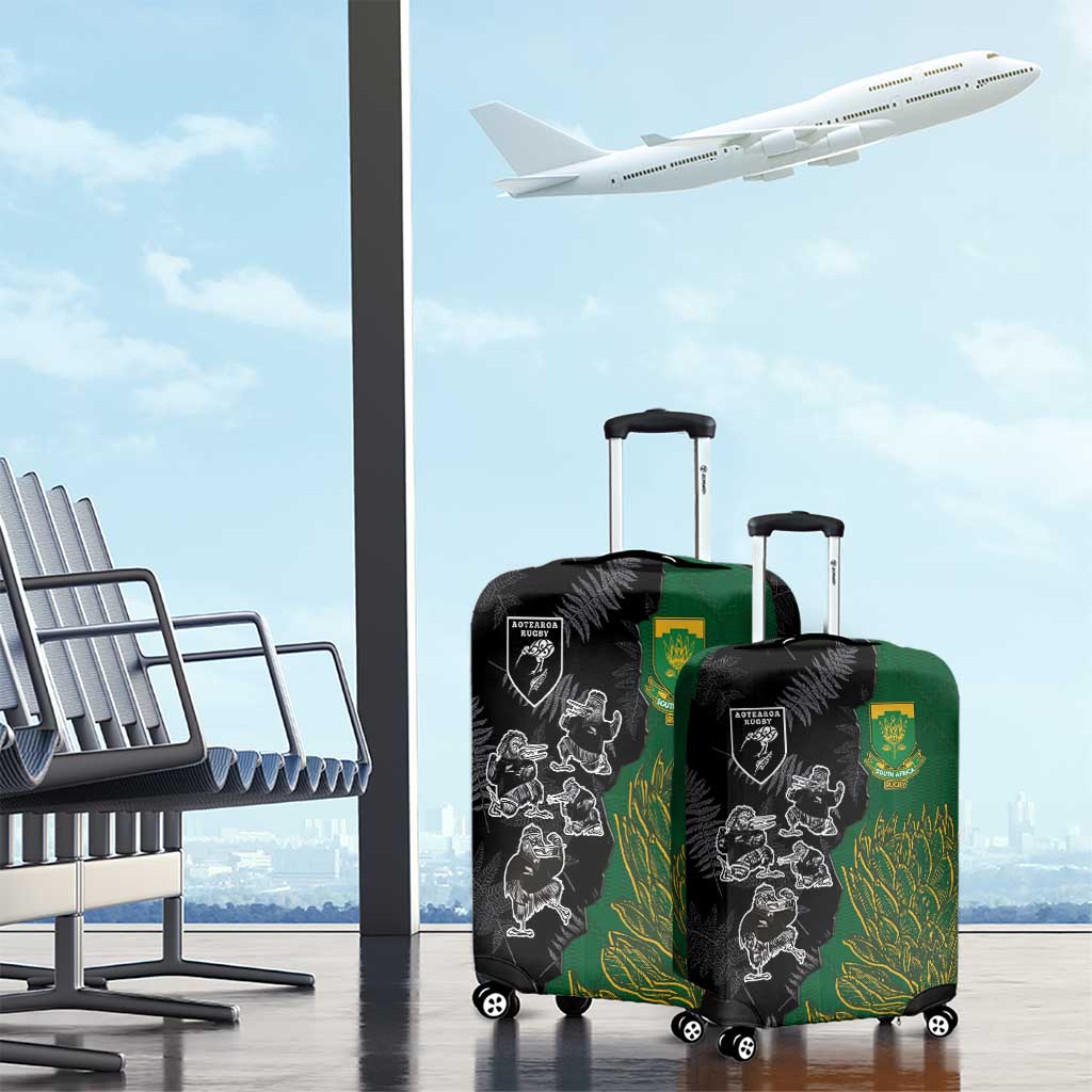 Aotearoa South Africa Rugby Freedom Cup Luggage Cover Kiwi Warriors Haka with King Protea Symbol LT03 - Polynesian Pride
