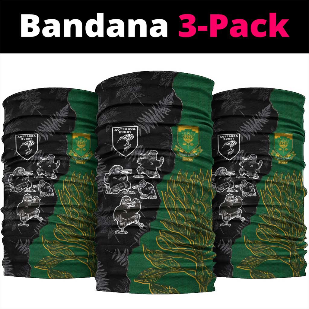 Aotearoa South Africa Rugby Freedom Cup Neck Gaiter Kiwi Warriors Haka with King Protea Symbol LT03 package One Size: 25*50cm Green - Polynesian Pride