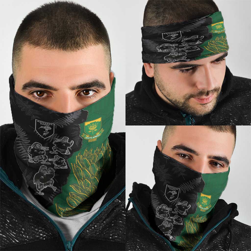 Aotearoa South Africa Rugby Freedom Cup Neck Gaiter Kiwi Warriors Haka with King Protea Symbol LT03 - Polynesian Pride