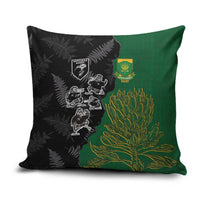 Aotearoa South Africa Rugby Freedom Cup Pillow Cover Kiwi Warriors Haka with King Protea Symbol LT03 Green - Polynesian Pride